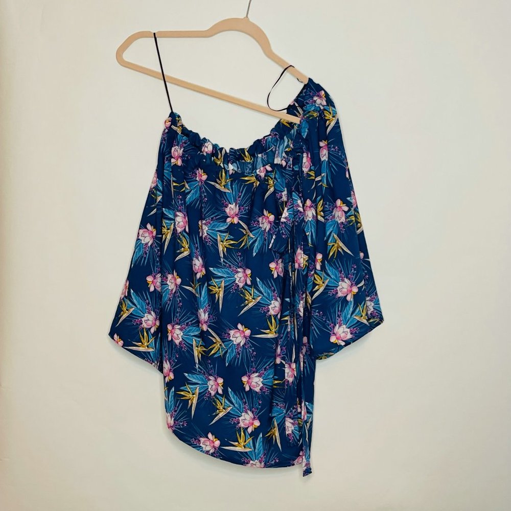 RO & DE Blue Pink Floral One Shoulder Blouse Large - Picture 4 of 9